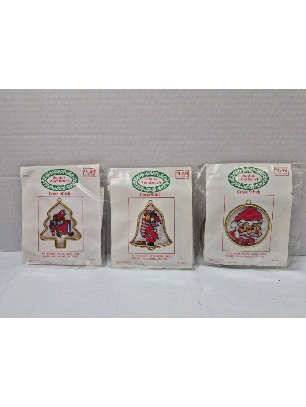 Vtg Santa's Workbench Cross Stitch Kits - Set of 3 Christmas Ornaments J123
